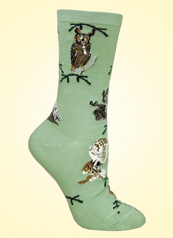 Owl on Green Socks from Critter Socks
